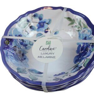 Caroline Blue White Floral Flower Luxury Melamine Soup Cereal Bowl Set of 4 NWT